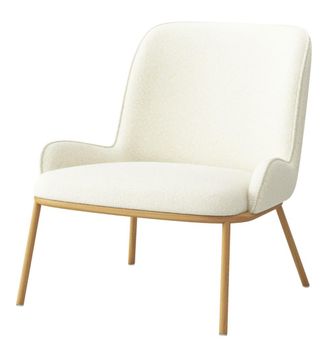 Moloo Sill&oacute;n de tela Boucl&eacute; Ecru y metal efecto roble