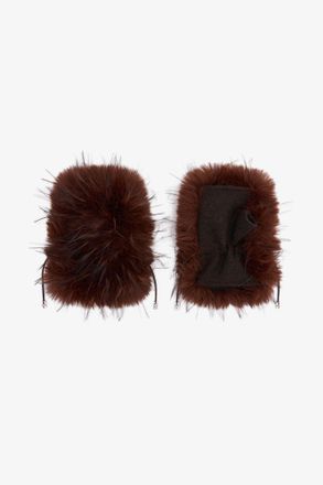 Ganni Chocolate Brown Mittens in Alternative Fur