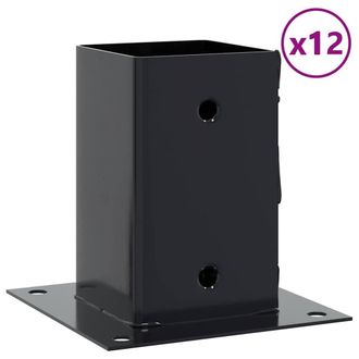 Berkfield Home Post Bases Square 12 pcs Anthracite 91x91 mm Powder-coated Steel in Black