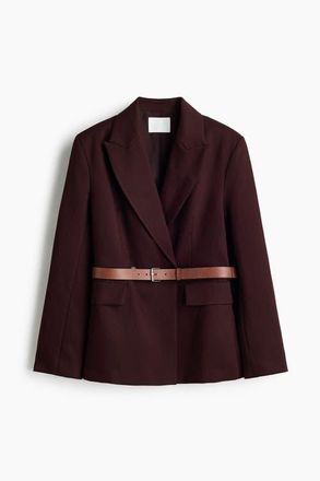H&M Belted Double-breasted Blazer in Dark Brown at Nordstrom, Size X-Small