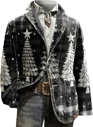 Generic Mens Christmas Blazer Corduroy Jacket Ugly Christmas Blazer Jackets Xmas Festive Costume Slim Fit Single-Breasted Suit Jacket Novelty Xmas Tuxedo Holi