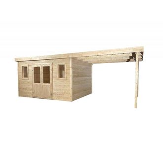 Foresta Caseta De Jard&iacute;n De Madera 380x280 Cm Con Le&ntilde;era - Espesor De Pared 28 Mm - Techo De Acero Galvanizado - Ventanas De Cristal - Lax4030.02b Foresta