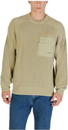 HUGO BOSS Ronde hals gebreide trui met zak - Heren - Ronde hals truien - Beige - 2XL - Katoen - Truien & Vesten