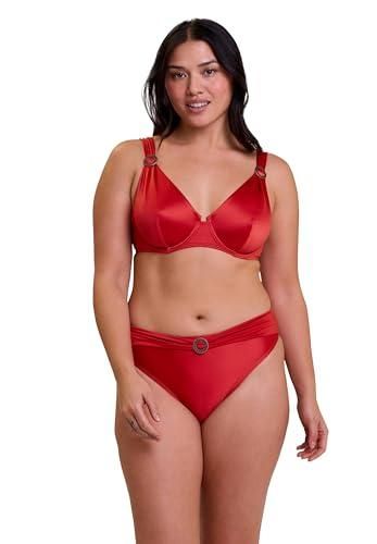 SANS COMPLEXE Bas De Bikini Femme Élégant - Slip Bain Drapé Avec Bijou Doré, Matière Satinée, Couvrance Modérée