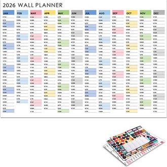 OEM Calendario Anual 2026. Para Colgar En La Pared. Planificador. Apto Para 365 D&iacute;as. Planificador Anual Colgante. Planificador Semanal (12 Meses)