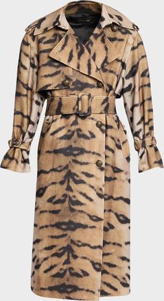 Kobi Halperin Nicole Tiger-Print Wool Trench Coat