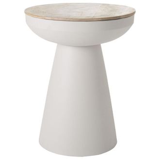 Miliboo Miliboo - Tavolino da caff&egrave; rotondo design con struttura in metallo &eacute;cru e legno massello di mango H52 cm tam
