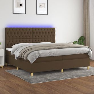 vidaXL Cama Box Spring Colch&oacute;n Luces Led Tela Marr&oacute;n Oscuro 200x200 Cm Vidaxl