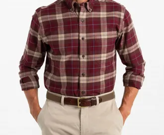 Duck Head Buckner Plaid Cotton Flannel Sport Shirt In Tawny Port
