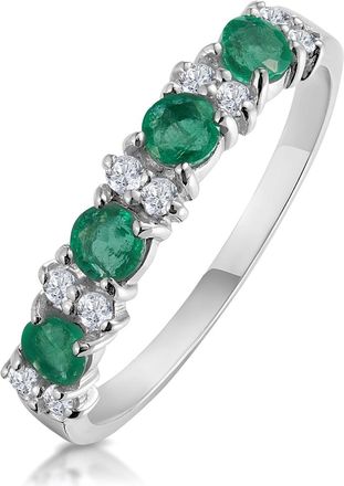 The Diamond Store Emerald 0.60ct And Diamond 9K White Gold Ring