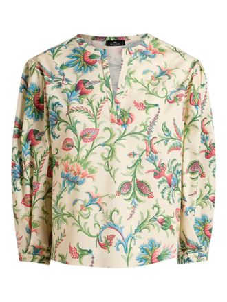 Etro floral-motif V-neck top - Neutrals