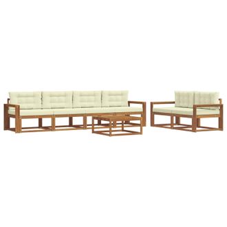 vidaXL Conjunto De Sof&aacute;s De Exterior Con Coj&iacute;n 7 Pcs Natural Y Crema Vidaxl