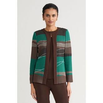 Ming Wang Heritage Embroidered Landscape Jacquard Knit Jacket in Everest/dark Umber/black/ivory at Nordstrom, Size Xx-Small