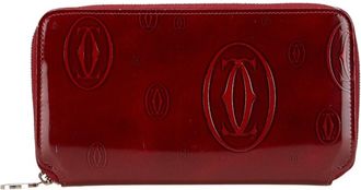 Cartier Happy Birthday Red Color Leather Long Wallet (Bi-Fold) (Pre-Owned)