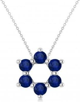 Allurez Star of David Blue Sapphire Pendant Necklace 14K White Gold (1.20ct)