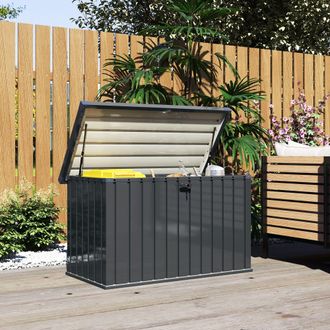 OUTSUNNY 400L Waterproof Metal Outdoor Storage Box with Lock & Keys in Dark Grey