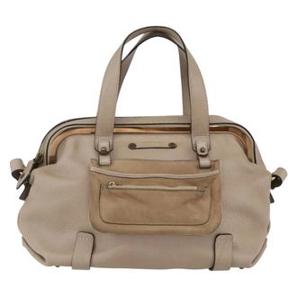 Chlo&eacute; Abby Convertible Frame Satchel Leather With Suede Beige Leather Handbag (Pre-Owned)