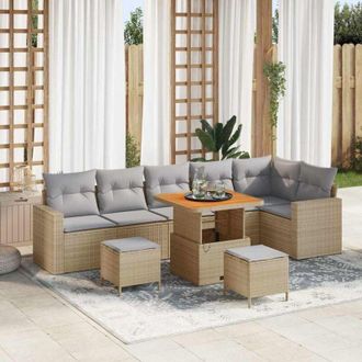 vidaXL Vidaxl - Conjunto De Sof&aacute; De Jard&iacute;n 9 Pcs Beige Rat&aacute;n Sint&eacute;tico