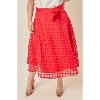 English Factory Plaid Organza Fit & Flare Midi Skirt in Red at Nordstrom, Size 3X