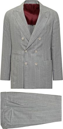 Brunello Cucinelli Double-Breasted Suit - Heren - Business pakken - Grijs - XL - Wol - Kostuums