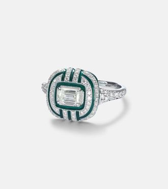Kamyen Jewellery Art Deco 18kt white gold and enamel ring with diamonds