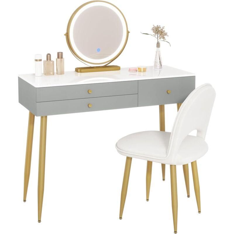 Toeletta Con Specchio E Luci LED - 3 Cassetti, Sgabello, Bianco, 40x100x140 Cm - Foto 3