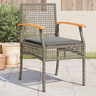 vidaXL Sillas De Jard&iacute;n Con Coj&iacute;n 4 Uds Rat&aacute;n Pe Gris Y Madera Acacia Vidaxl