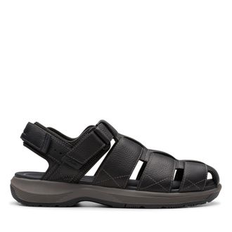 Clarks Mens Guideview Cove Fisherman Sandal, Black Leather, 10.5 Wide