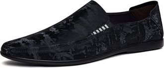 Generic for Men Mens Loafers Shoe PU Round Toe Faux Snake Print Leather Stitching Details Flexible Anti-Slip Slip Resistant Comfortable Party Slip-on(Black,8.