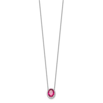 Diamond2Deal 14k White Gold Oval Created Ruby and Diamond Halo Pendant Necklace