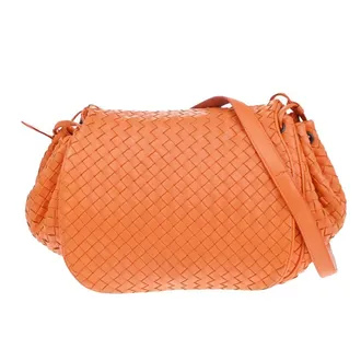 Bottega Veneta Intrecciato Shoulder Bag Leather Orange Leather Handbag (Pre-Owned)
