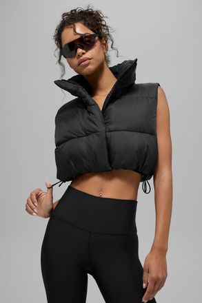 Alo | Cropped Gold Rush Puffer Vest in Black, Size: Medium