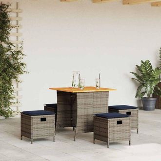 vidaXL Set Comedor De Jard&iacute;n 5 Piezas Con Cojines Rat&aacute;n Sint&eacute;tico Gris Vidaxl