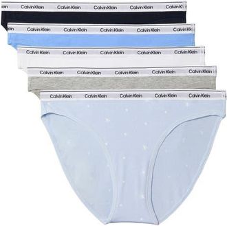 Calvin Klein Assorted 5-Pack Logo Bikinis in Shoreline/blue/white/grey at Nordstrom, Size X-Large