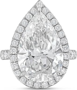 Diana M. Jewels Platinum 8cts pear lab grown diamond halo ring with pave band