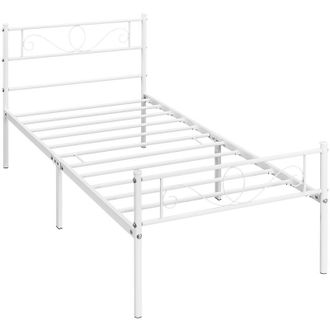 vidaXL Yaheetech Letto in Ferro Battuto con Doghe Struttura Letto in Metallo Stile Rustico Moderno Bianco Singolo 90 x 200 cm