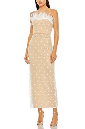 Mac Duggal Floral Embellished Mesh Gown with Blouson Bodice and Fitted Skirt in Ivory Nude at Nordstrom, Size 14