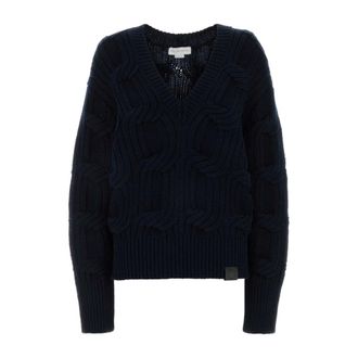 Stella McCartney Stella McCartney, V-neck Knitwear, female, Blue, Size: S Cable Knit Sweater