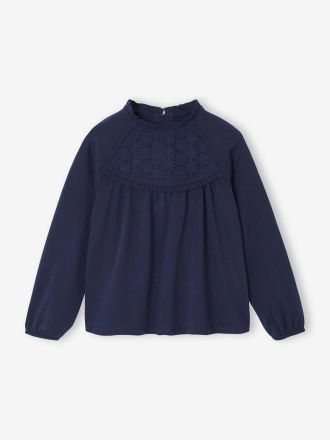 Vertbaudet M&auml;dchen Blusenshirt mit Lochstickerei marine