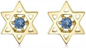 Allurez Blue Sapphire Jewish Star of David Petite Stud Earrings 14K Yellow Gold (0.03ct)