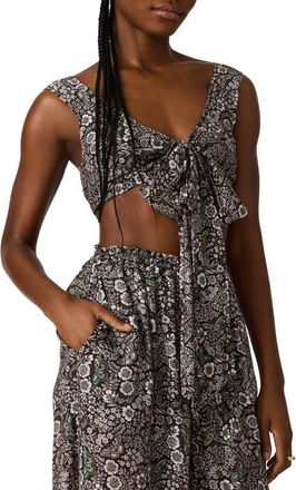 Steve Madden LIvy Tie Front Crop Tank in Black/forest Green at Nordstrom, Size X-Small