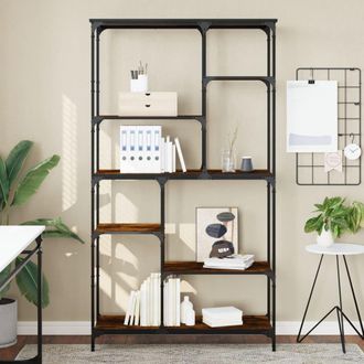 Berkfield Home Bookshelf Smoked Oak 99x35.5x176 cm Engineered Wood & Steel in Brown