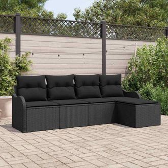 vidaXL Vidaxl - Conjunto De Sof&aacute; De Jard&iacute;n Con Coj&iacute;n 5 Pcs Negro Polirat&aacute;n