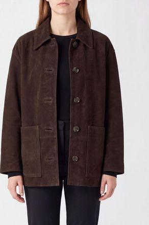 SOEUR Giacca a camicia in pelle scamosciata con spalle cadute e tasche a toppa
