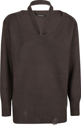 Canessa Sole V Neck Brown Cashmere Sweater