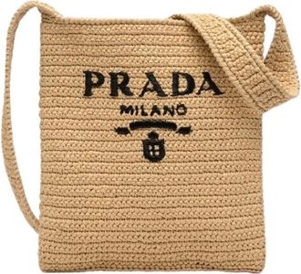 Prada Pre-owned Cross Body Bags, female, Beige, Size: ONE SIZE Pre-owned Raffia Crossbody Bag
