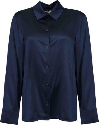 Max Mara Mmlquarto Shirt In Midnight Blue Stretch Silk