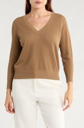 Vince Cotton V-Neck Sweater in Pecan at Nordstrom Rack, Size X-Small