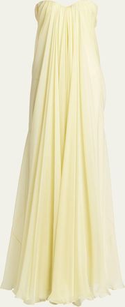 Alexander McQueen Strapless Draped Chiffon Bustier Maxi Dress