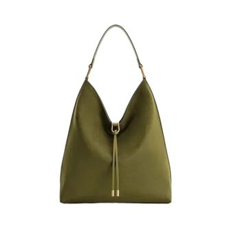 Generic Compatible For Large Capacity Leather Bucket Bag Womens Commuter Tote Underarm Soft Square Shape Single Shoulder(Olive green [available in stock])